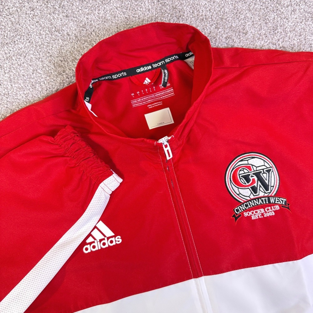 Adidas Track Jacket Mens L Red White Cincinnati West Soccer Club Sports AJ5384
